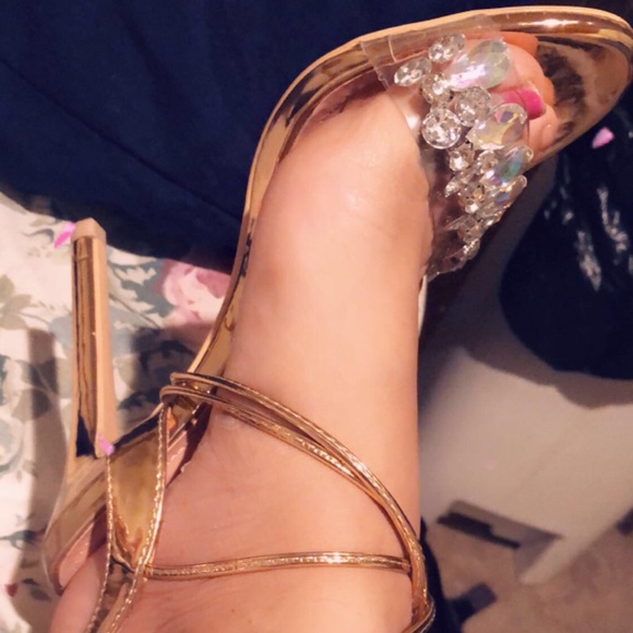 New High heels Gold diamond open toe tie up Fancy - Picture 4 of 4